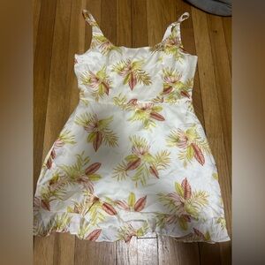 Le Lis White Dress with Shorts with Yellow and Coral Leaf Print